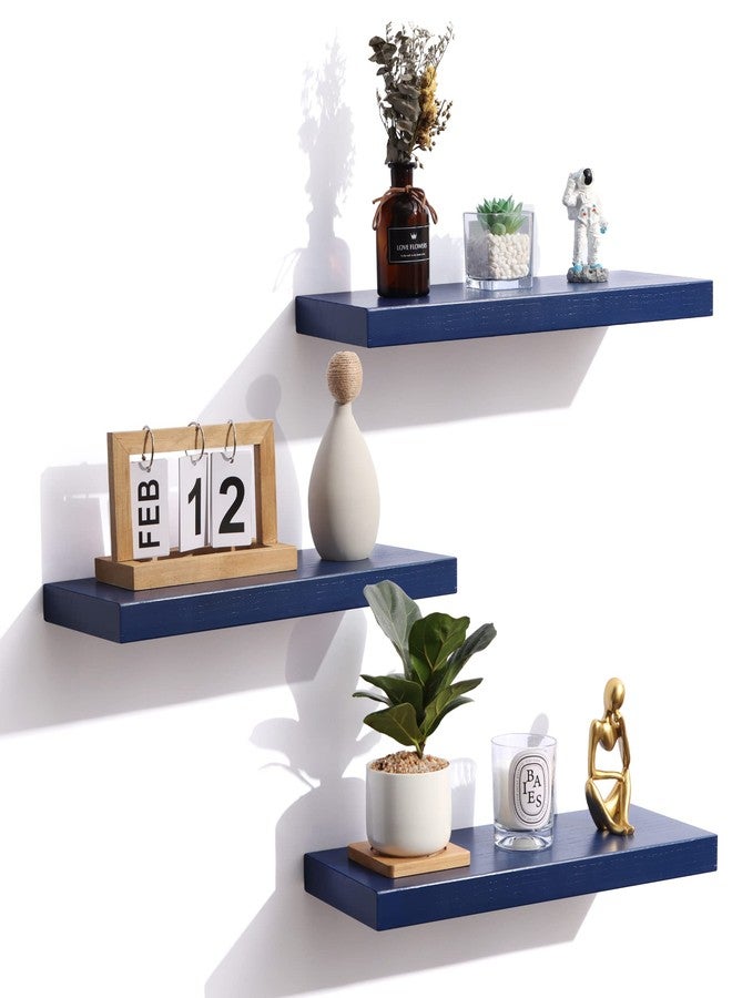 fuqing Blue Floating Shelves for Wall - Wood Wall Shelves Set of 3 - Dark Blue Shelves for Room Decor & Storage in Bedroom Living Room Bathroom Kitchen - Image 2